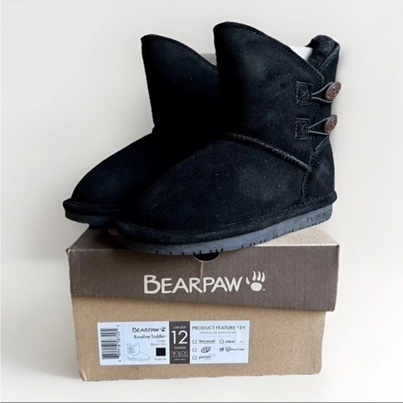 Bearpaw Winter Boots Rosaline Toddler Size 12 Black Suede Shearling Pull On - Picture 1 of 11